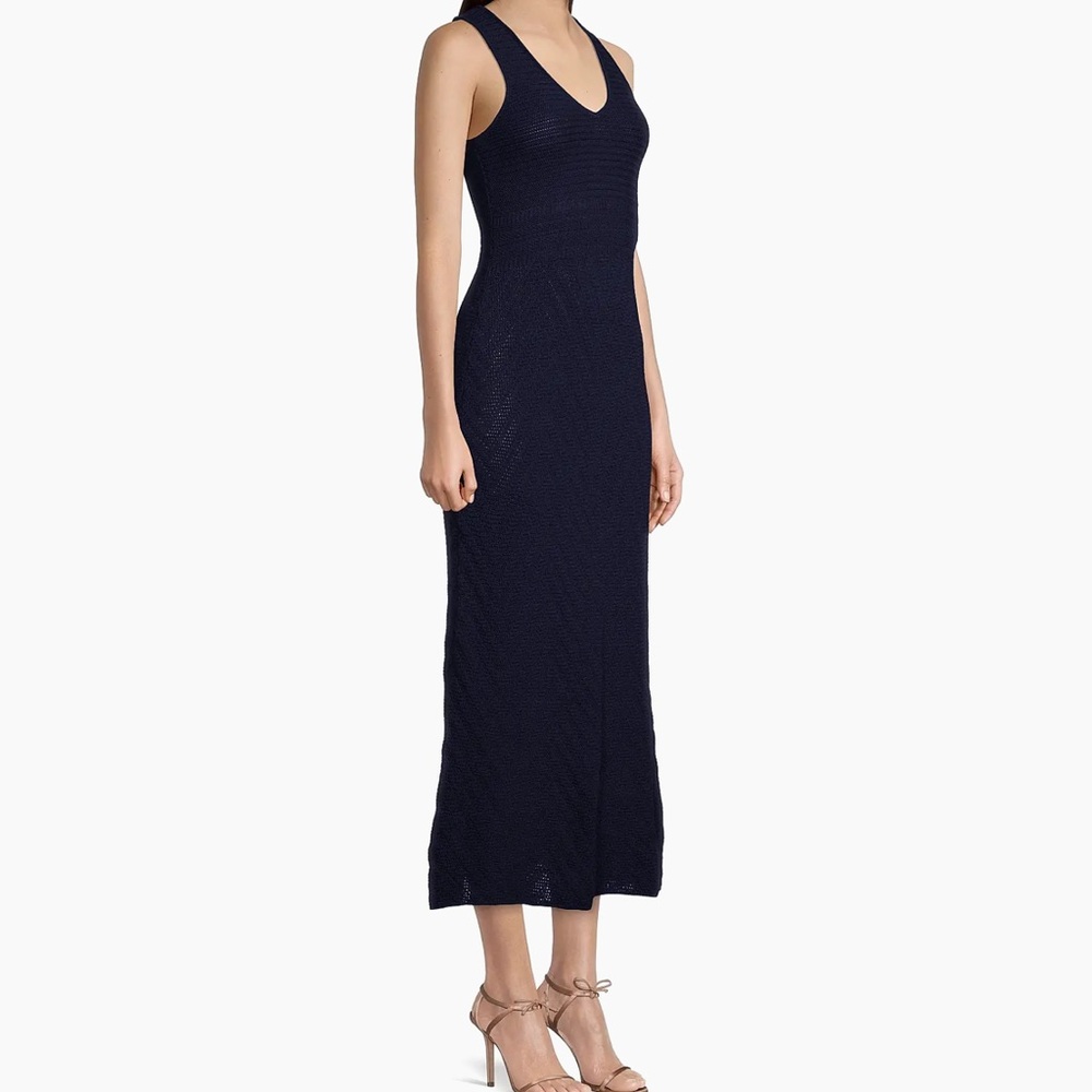 NWT EMPORIO ARMANI NAVY KNIT CROCHET V-NECK MAX DRESS US 6-8 EU 44 $745